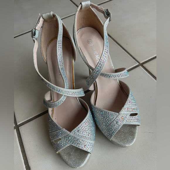 DELICACY| Women’s Fantastic 90 Rhinestone Party Heel Silver Iridescent Size 8.5 - Picture 3 of 11